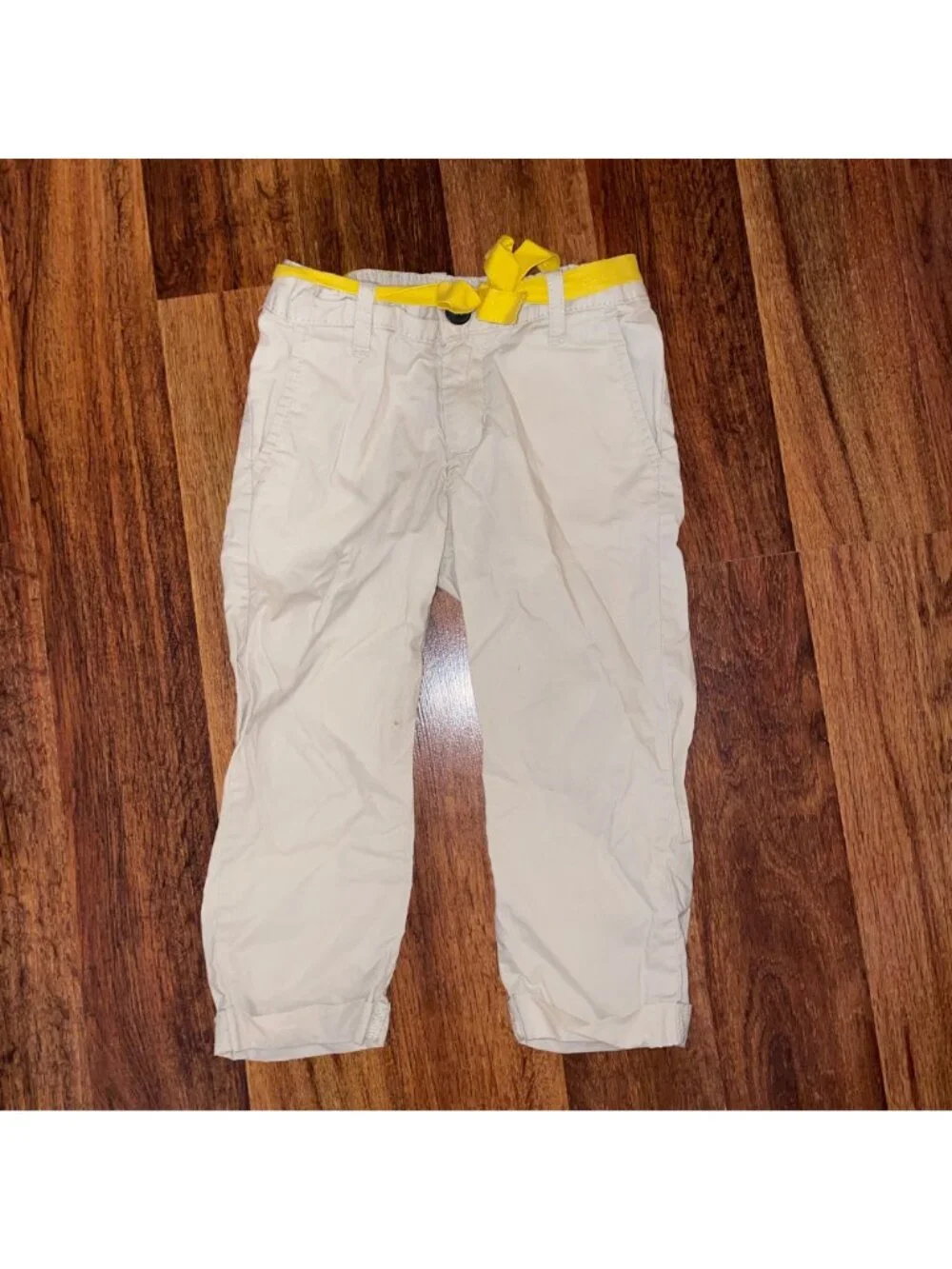 OshKosh Beige Girls Cotton Pants W/ Yellow Belt Size 5